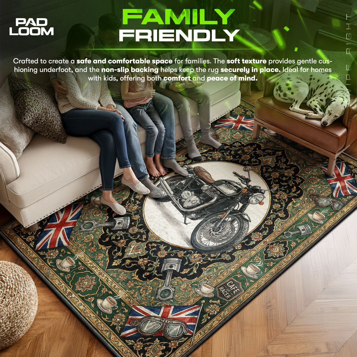 Triumph area rug showing full home decor artwork