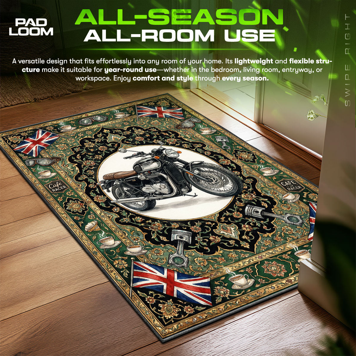 Triumph Bonneville Cafe Racer Biker Floor fan rug — premium quality print