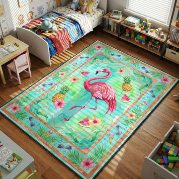 tropical flamingo rug with pineapple watermelon hibiscus summer kids room