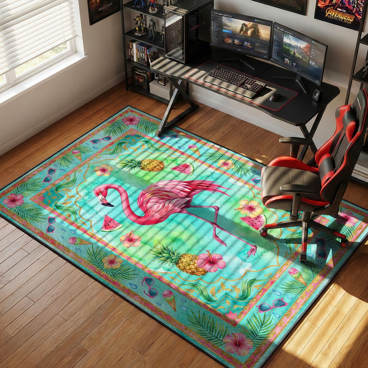 Tropical Flamingo Summer Rug – Kids Beach Theme Decor