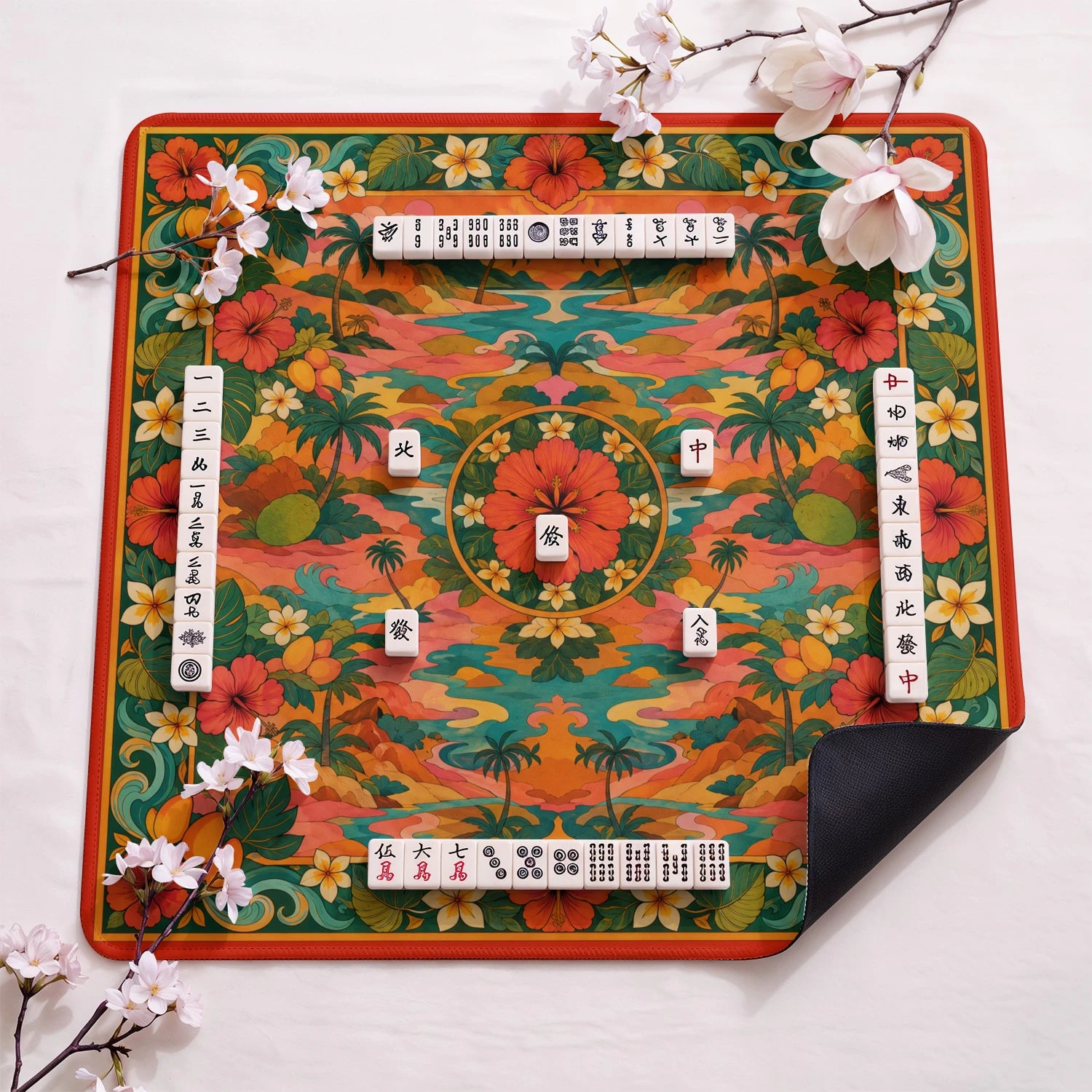 Tropical Hibiscus Mahjong Mat - Mah Jongg Table Mat