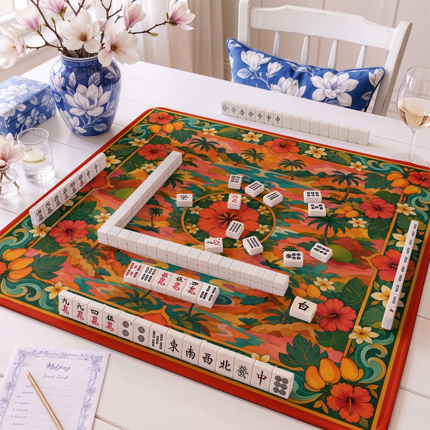 Tropical Hibiscus Mahjong Mat - Mah Jongg Table Mat