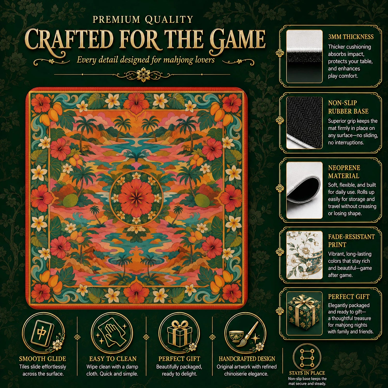 Tropical Hibiscus Mahjong Mat - Mah Jongg Table Mat