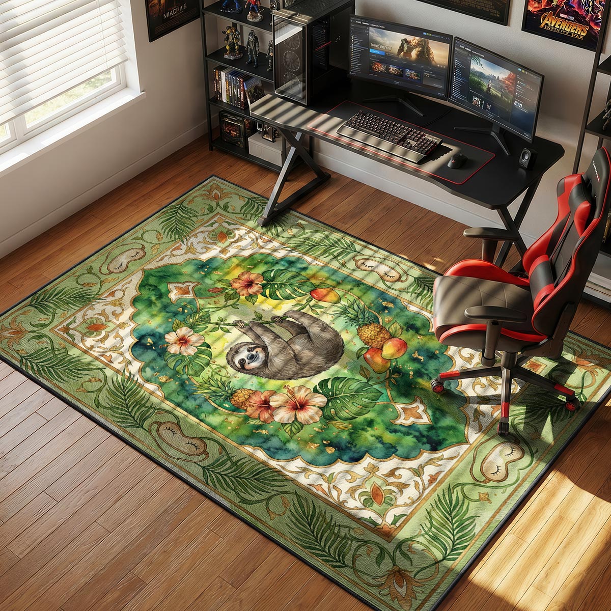 Tropical Sloth Jungle Rug - Kids Room Floor Mat