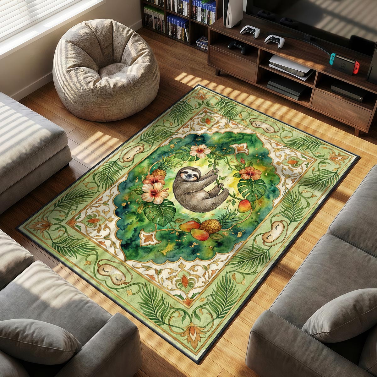 Tropical Sloth Jungle Rug - Kids Room Floor Mat