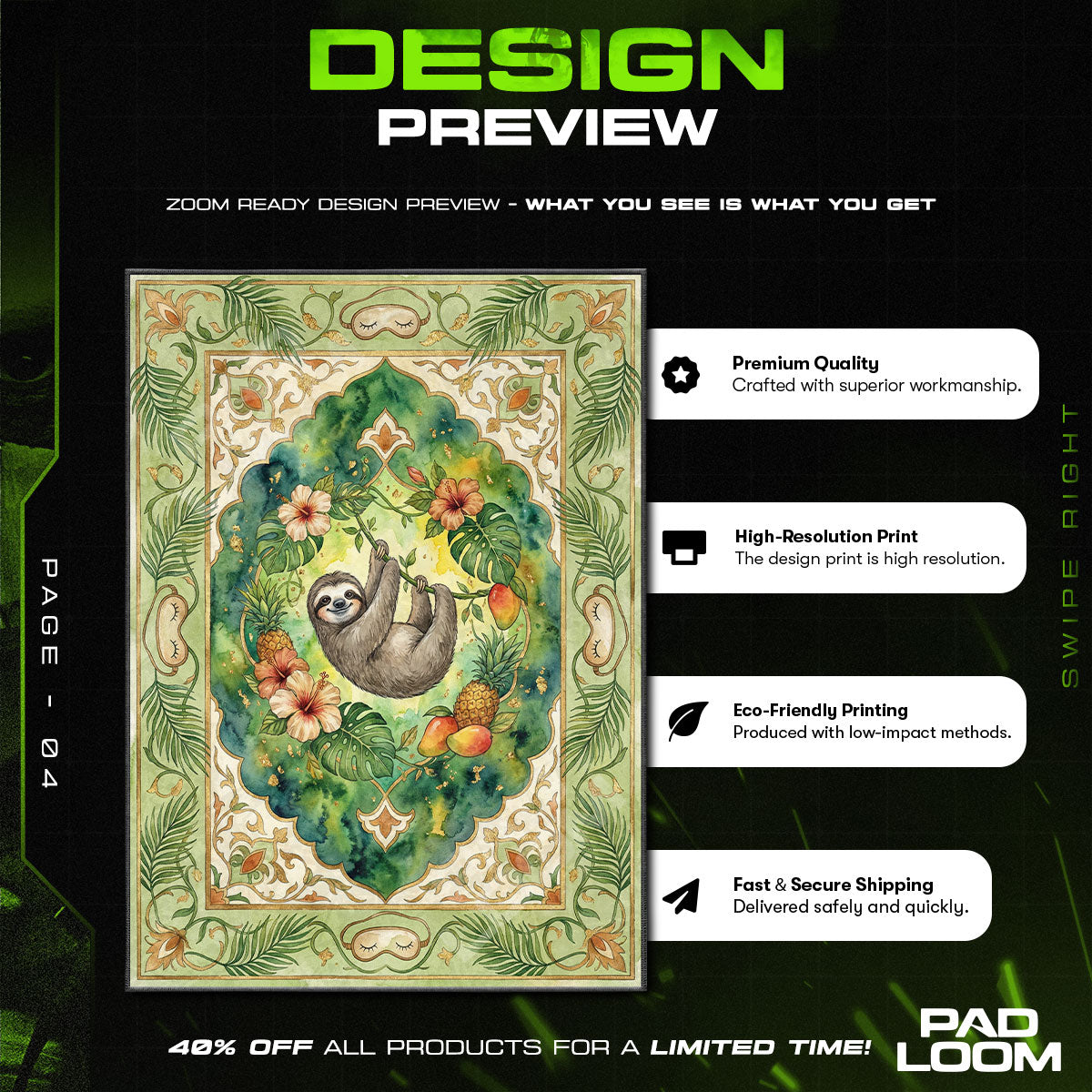 Tropical Sloth Jungle Rug - Kids Room Floor Mat