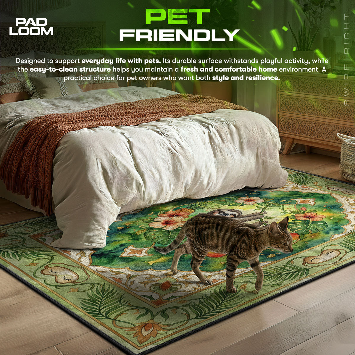 Tropical Sloth Jungle Rug - Kids Room Floor Mat