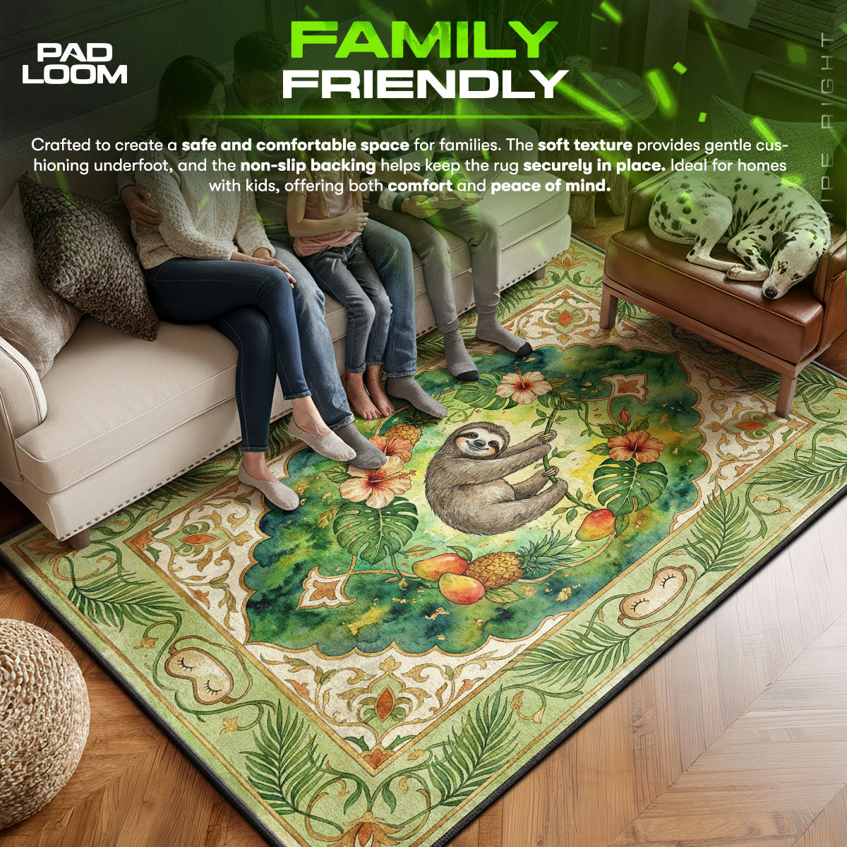Tropical Sloth Jungle Rug - Kids Room Floor Mat