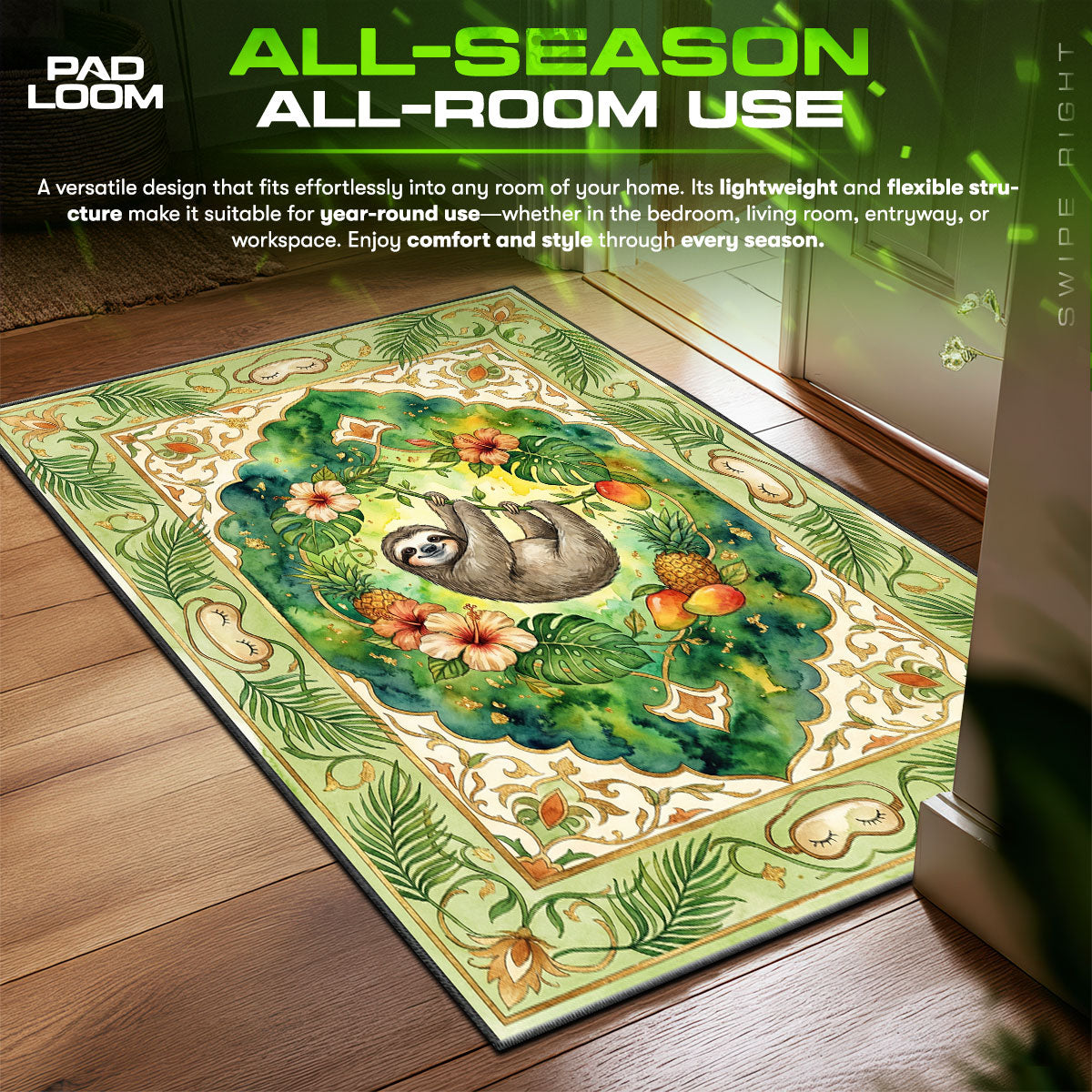 Tropical Sloth Jungle Rug - Kids Room Floor Mat