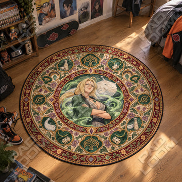 Tsunade Jade Naruto round rug on a bedroom floor - Naruto chair mat