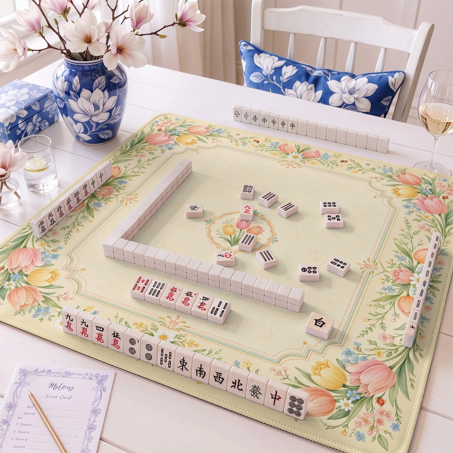Tulip Meadow mahjong mat – M (60x60 cm) and L (81x81 cm) sizes