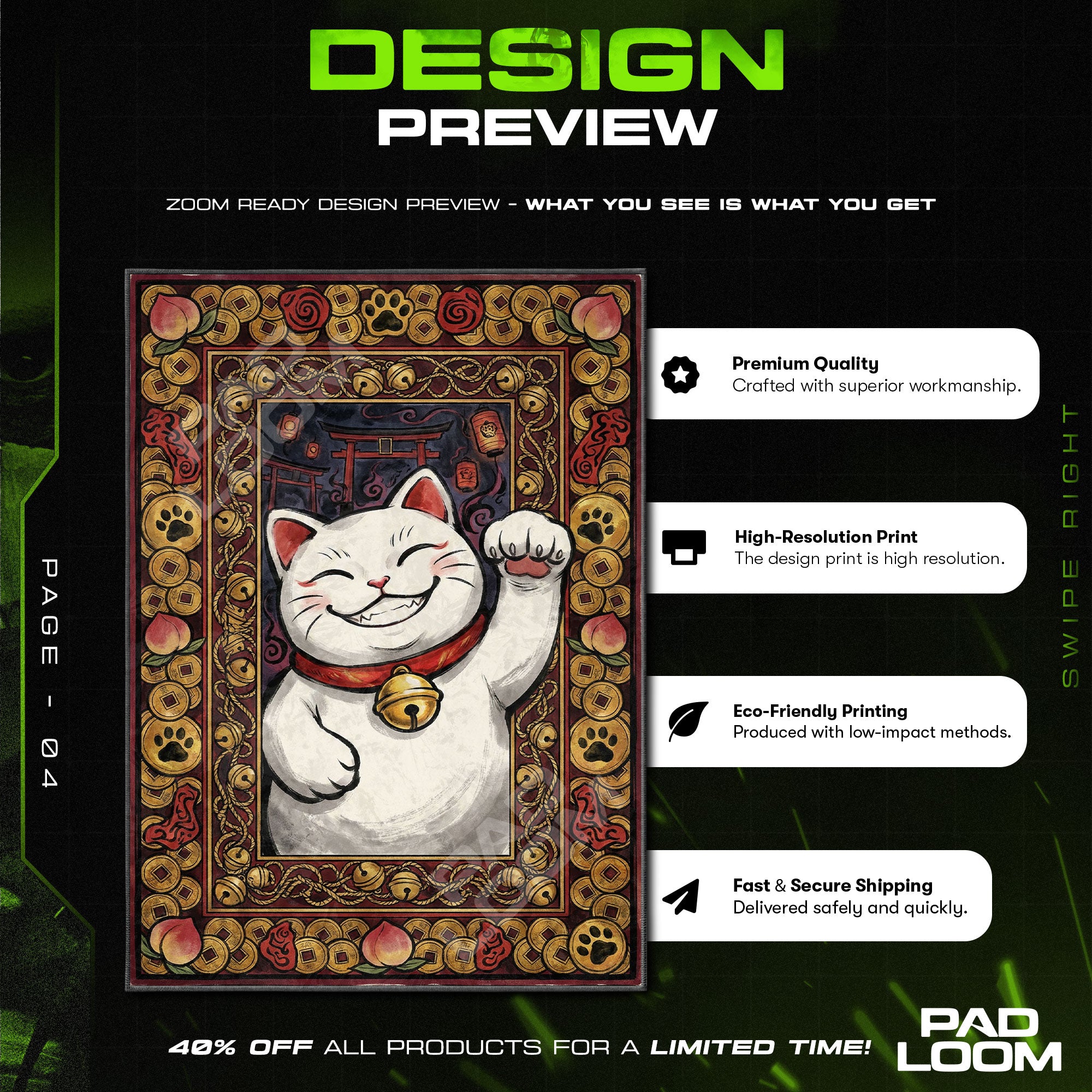 Turbo Oma Glückskatze Teppich - Dandadan Stuhlmatte