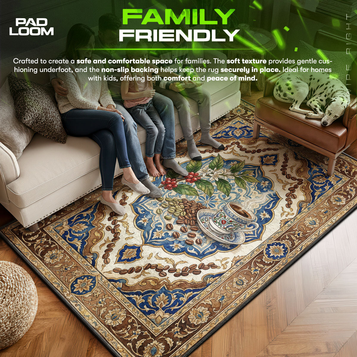 Floor character design printed on rug