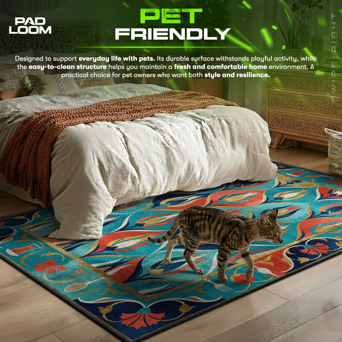 Turkish Tulip themed area rug for home decor fans