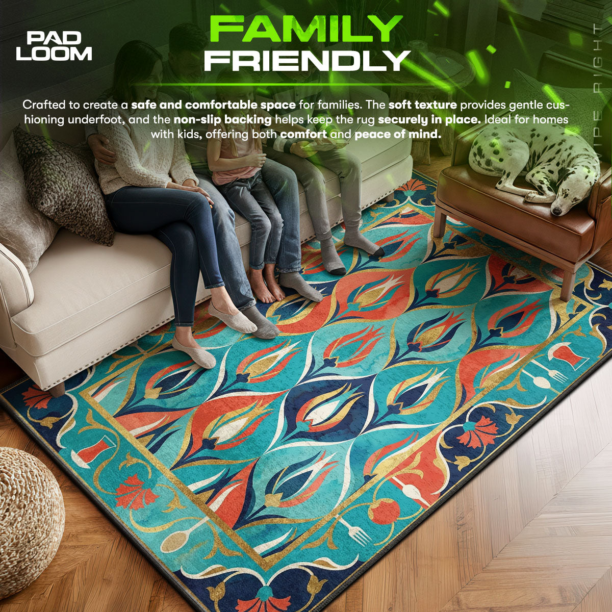 Floor character design printed on rug