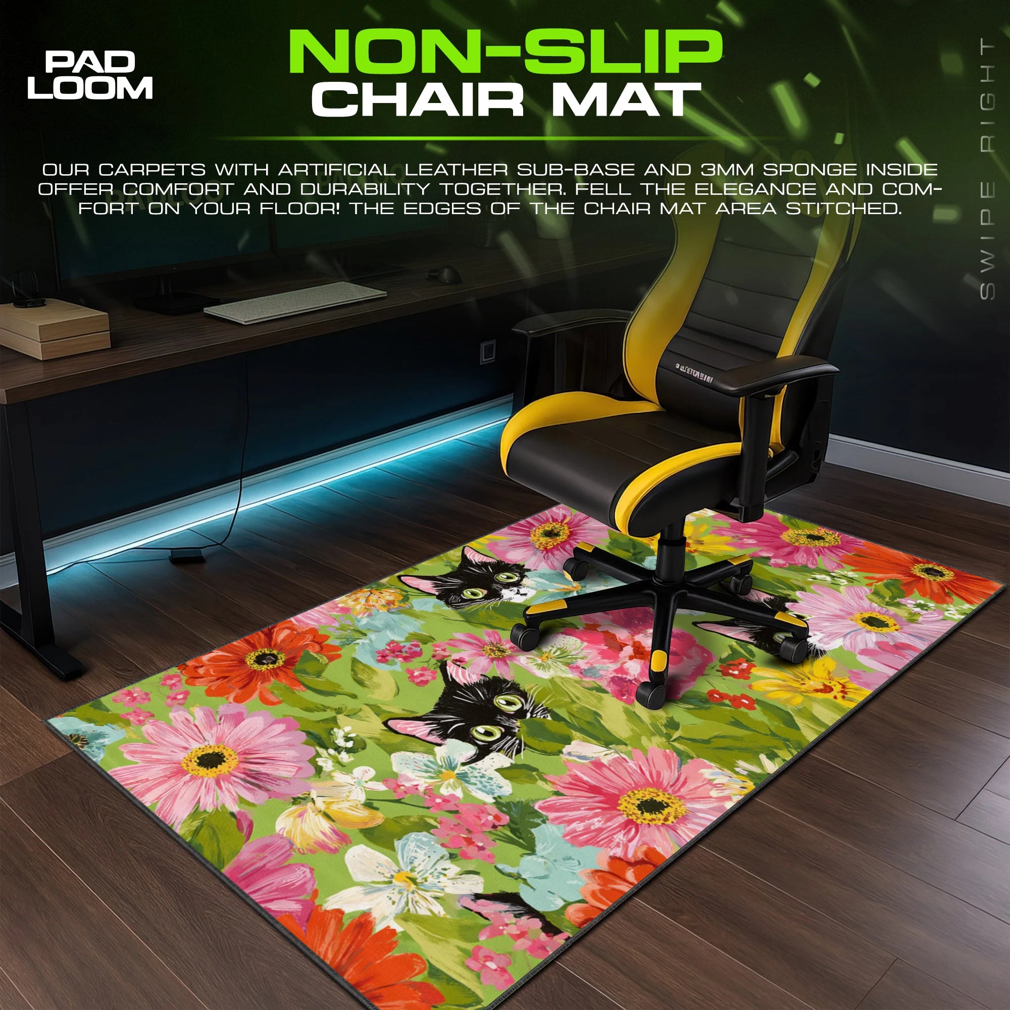 Tuxedo Bloom Pattern Mouse Pad - Cat Art Desk Mat