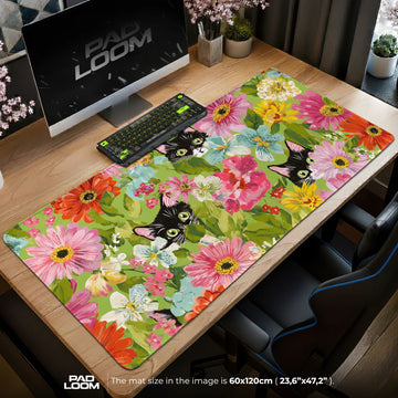 Tuxedo Bloom Pattern Mouse Pad - Cat Art Desk Mat