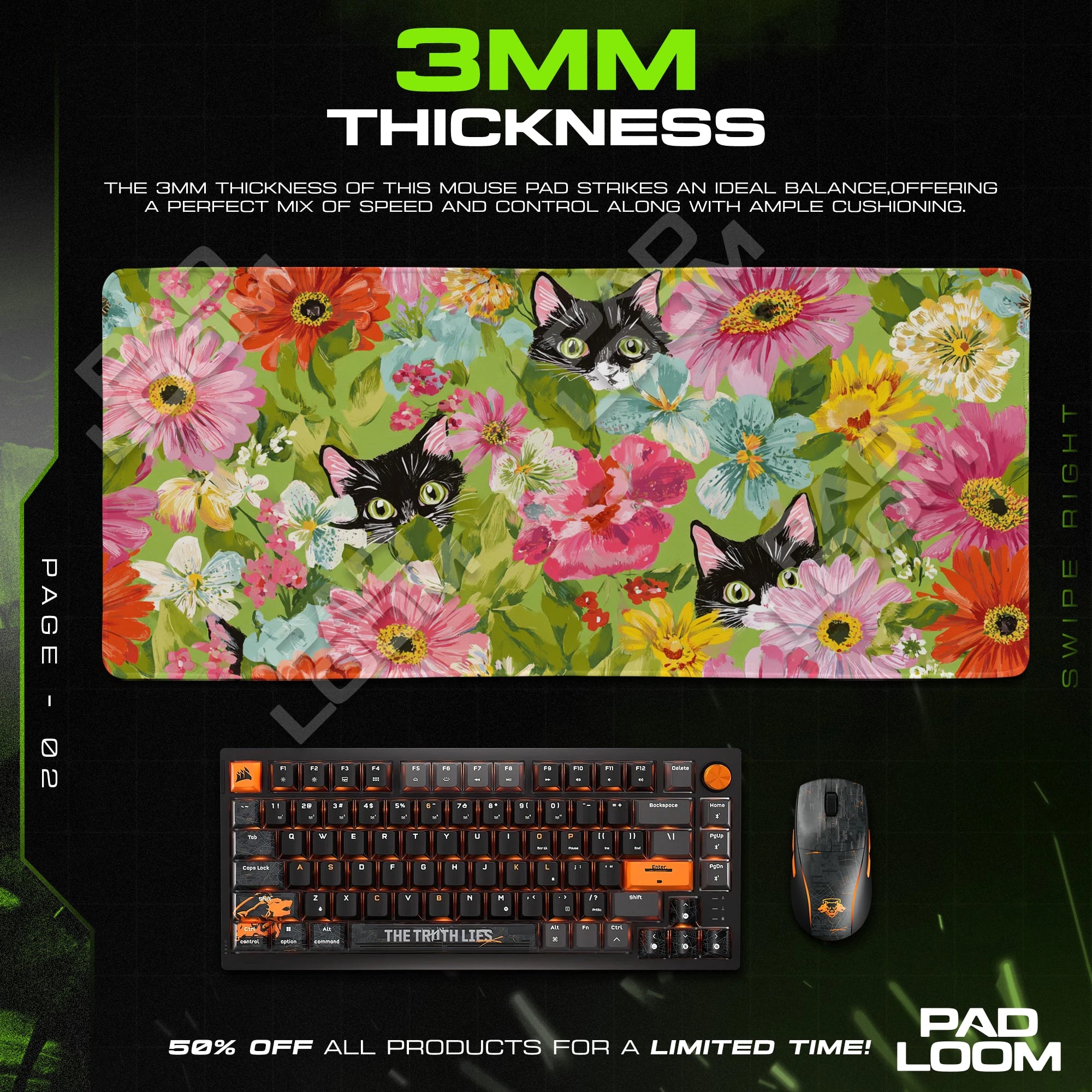 Tuxedo Bloom Pattern Mouse Pad - Cat Art Desk Mat