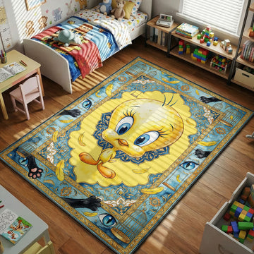 Tweety Bird Looney Tunes yellow cartoon kids bedroom area rug