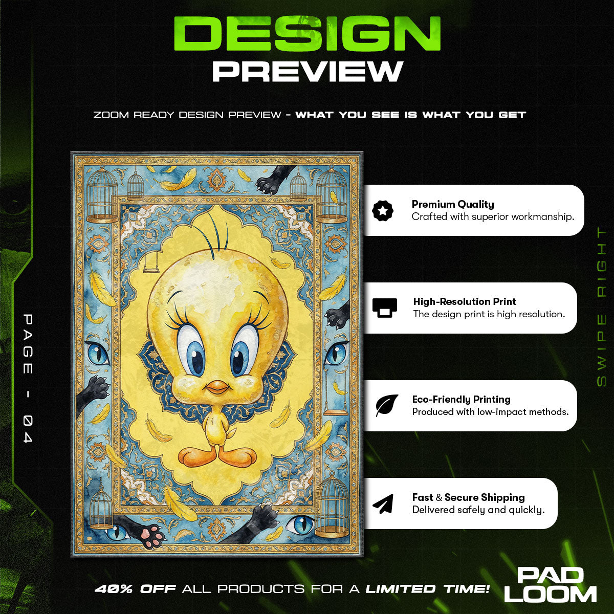 Floor character design printed on rug