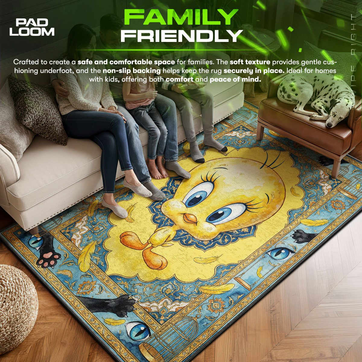Tweety area rug showing full Vintage artwork