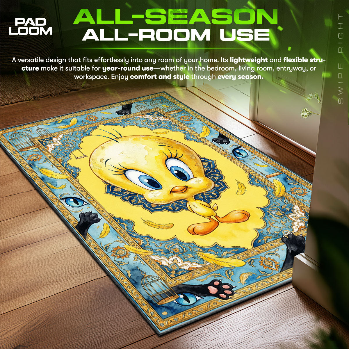 Tweety Bird Kids Floor fan rug — premium quality print
