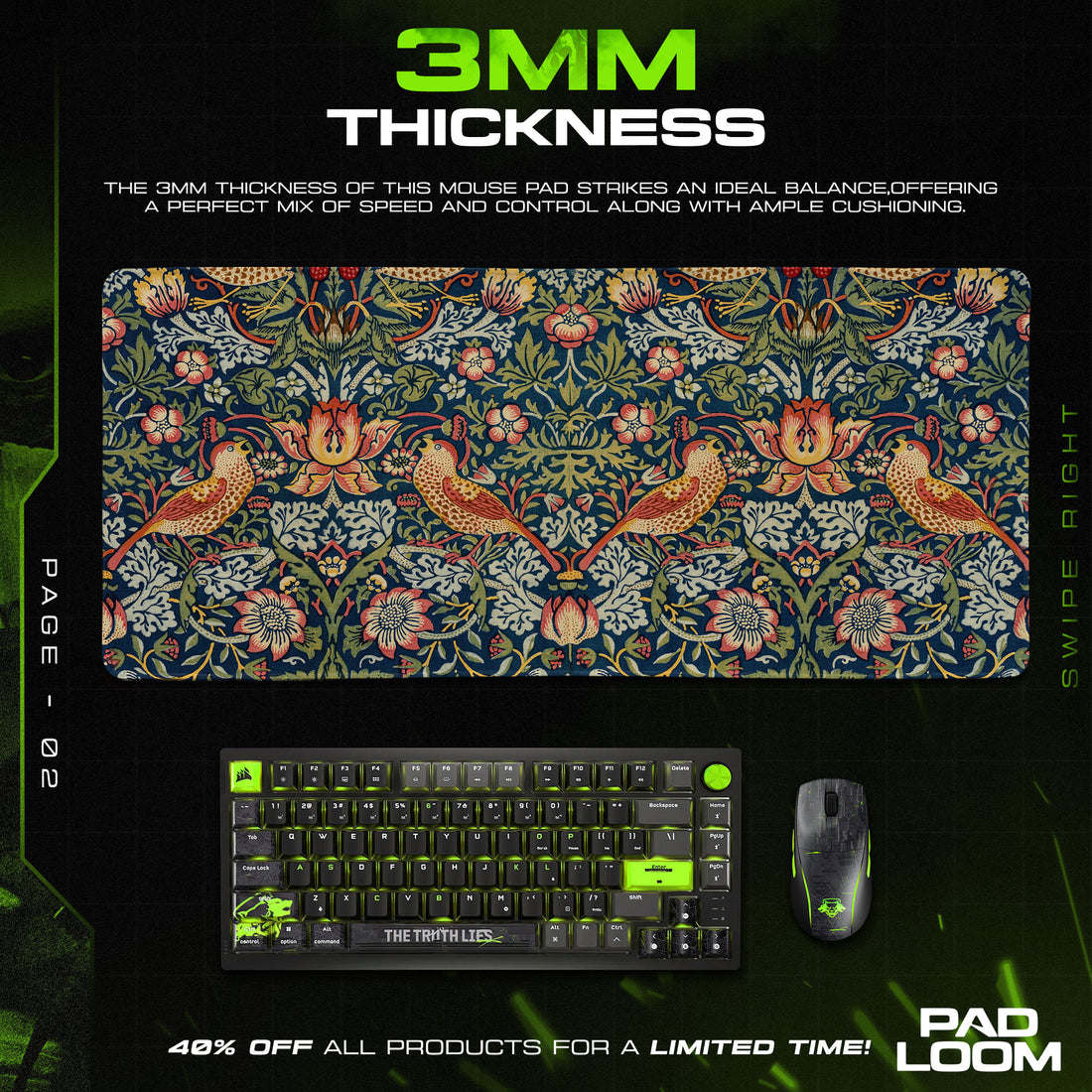 Twin Thrush Mouse Pad, Medieval Tapestry Gaming Desk Mat