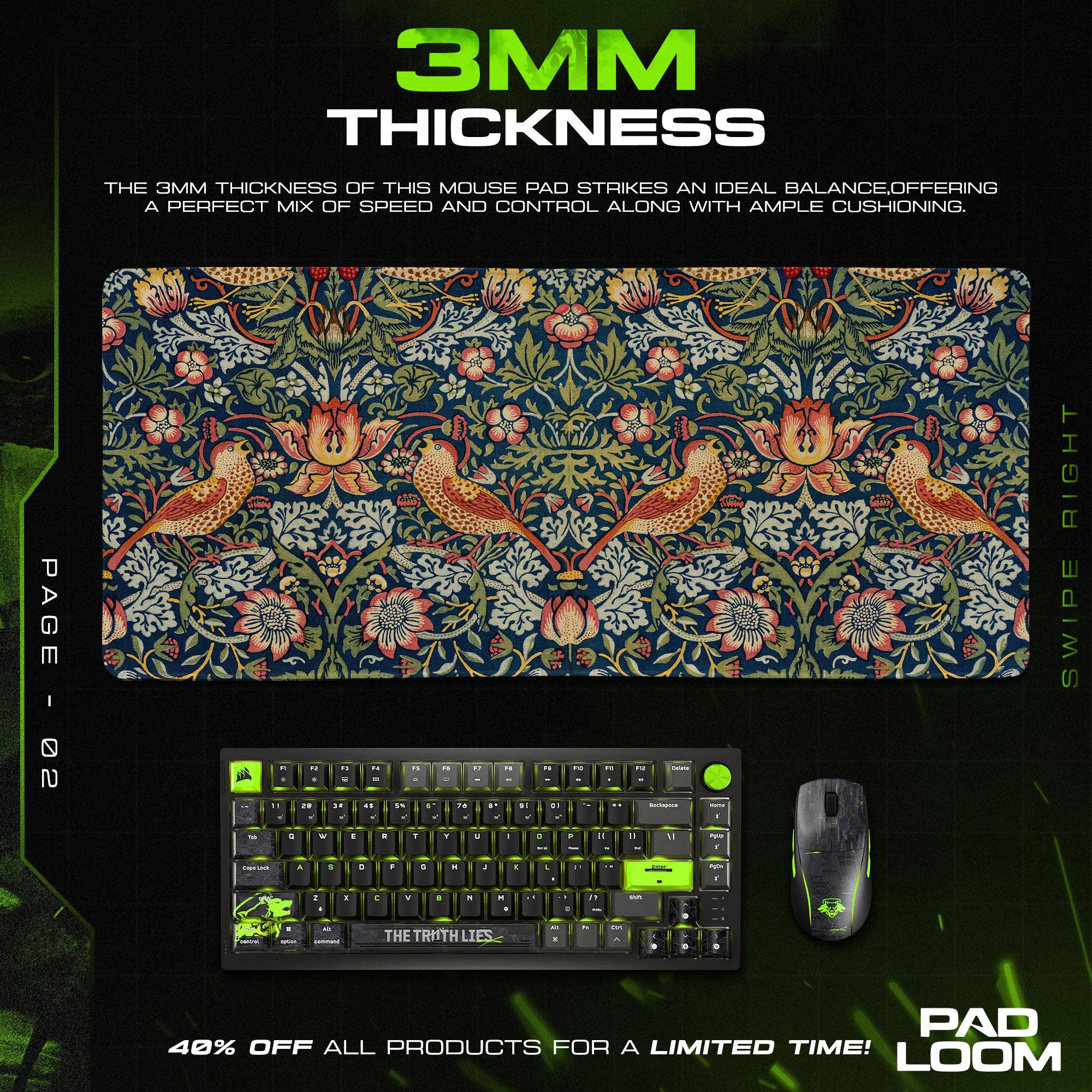 Twin Thrush Mouse Pad, Medieval Tapestry Gaming Desk Mat