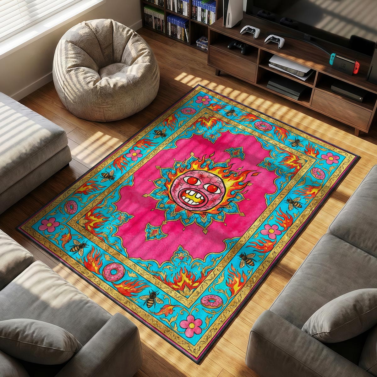 Gucci Cherry themed area rug for home decor fans