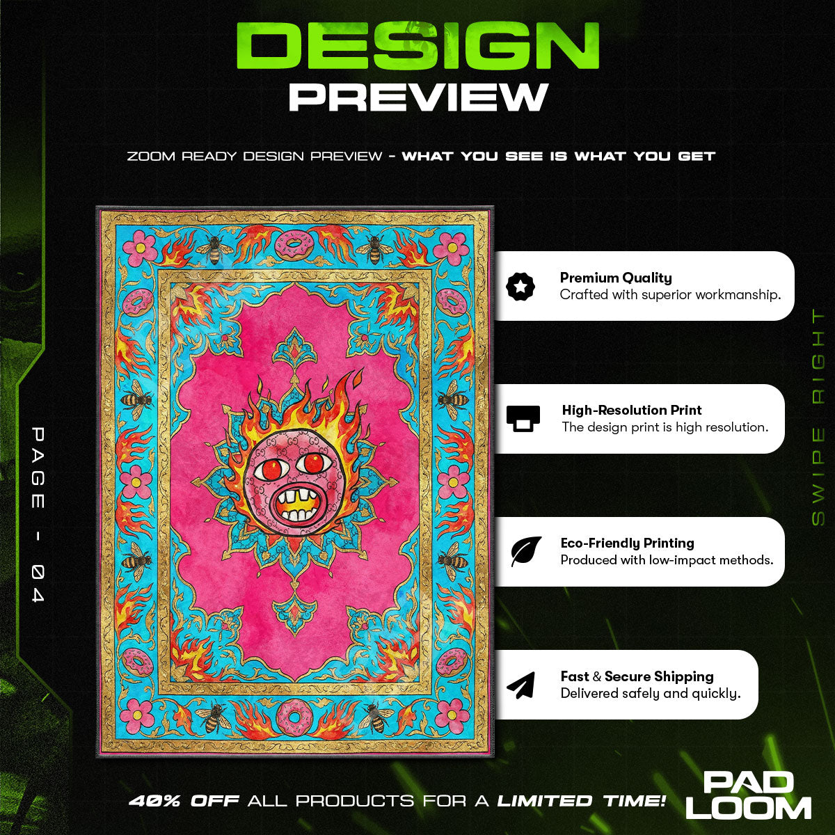 Floor character design printed on rug
