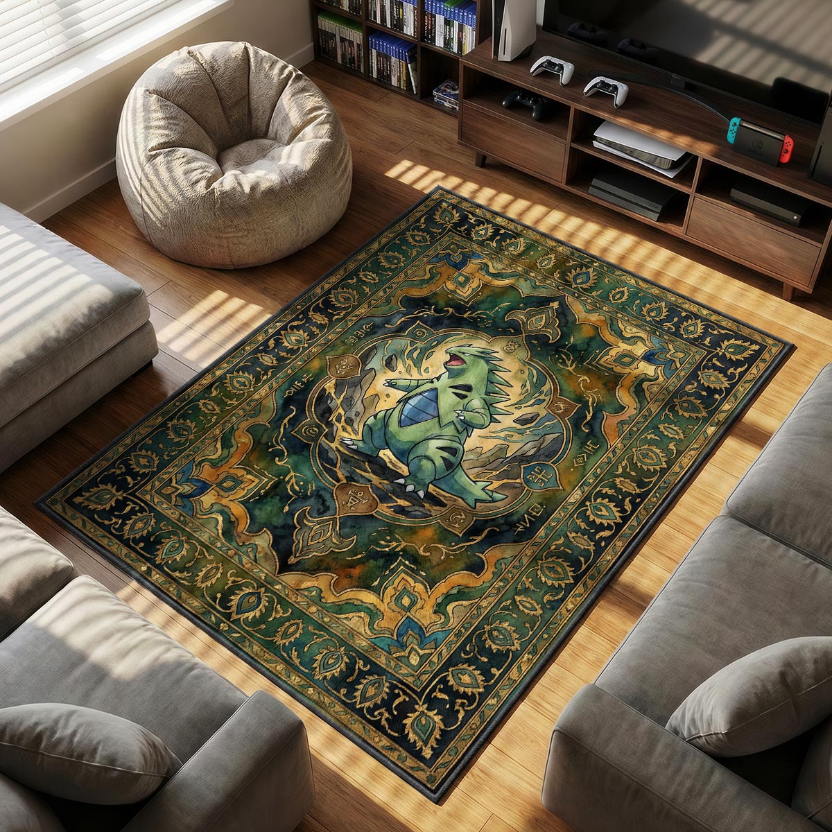 Tyranitar Ancient themed area rug for Pokemon fans