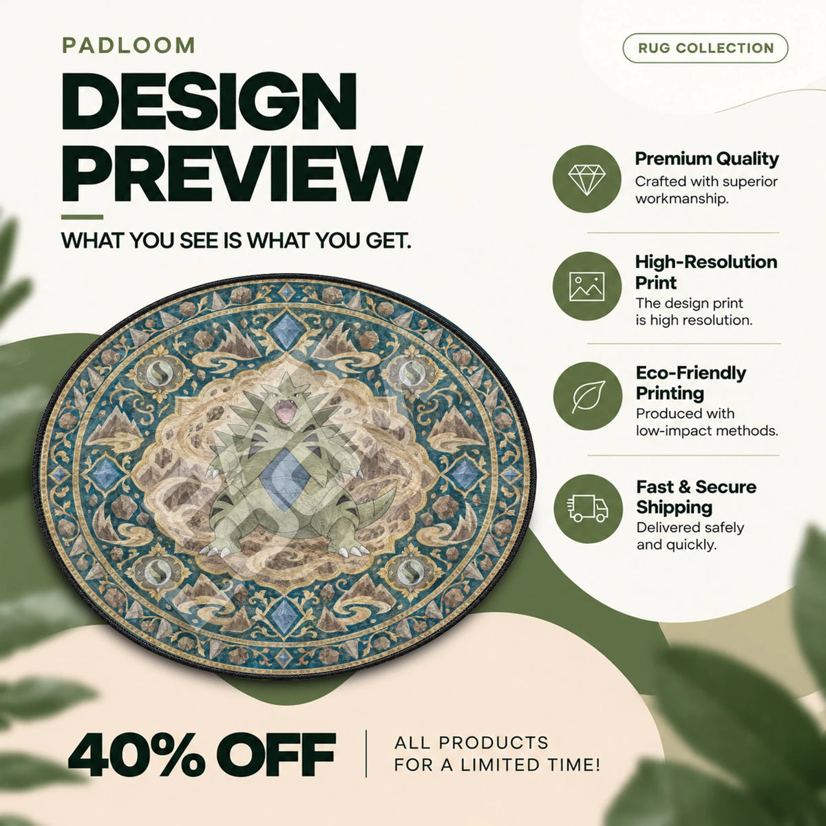 Tyranitar Roaring Pokemon round rug full design preview