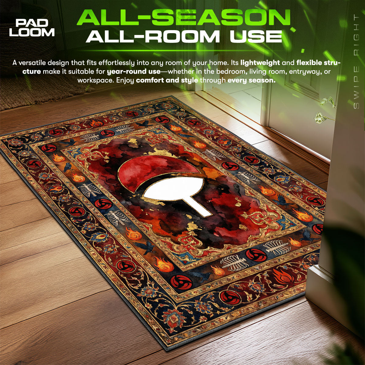 Uchia Rug Uchiha Clan Crest Rug - Naruto Shippuden Chair Mat – Padloom