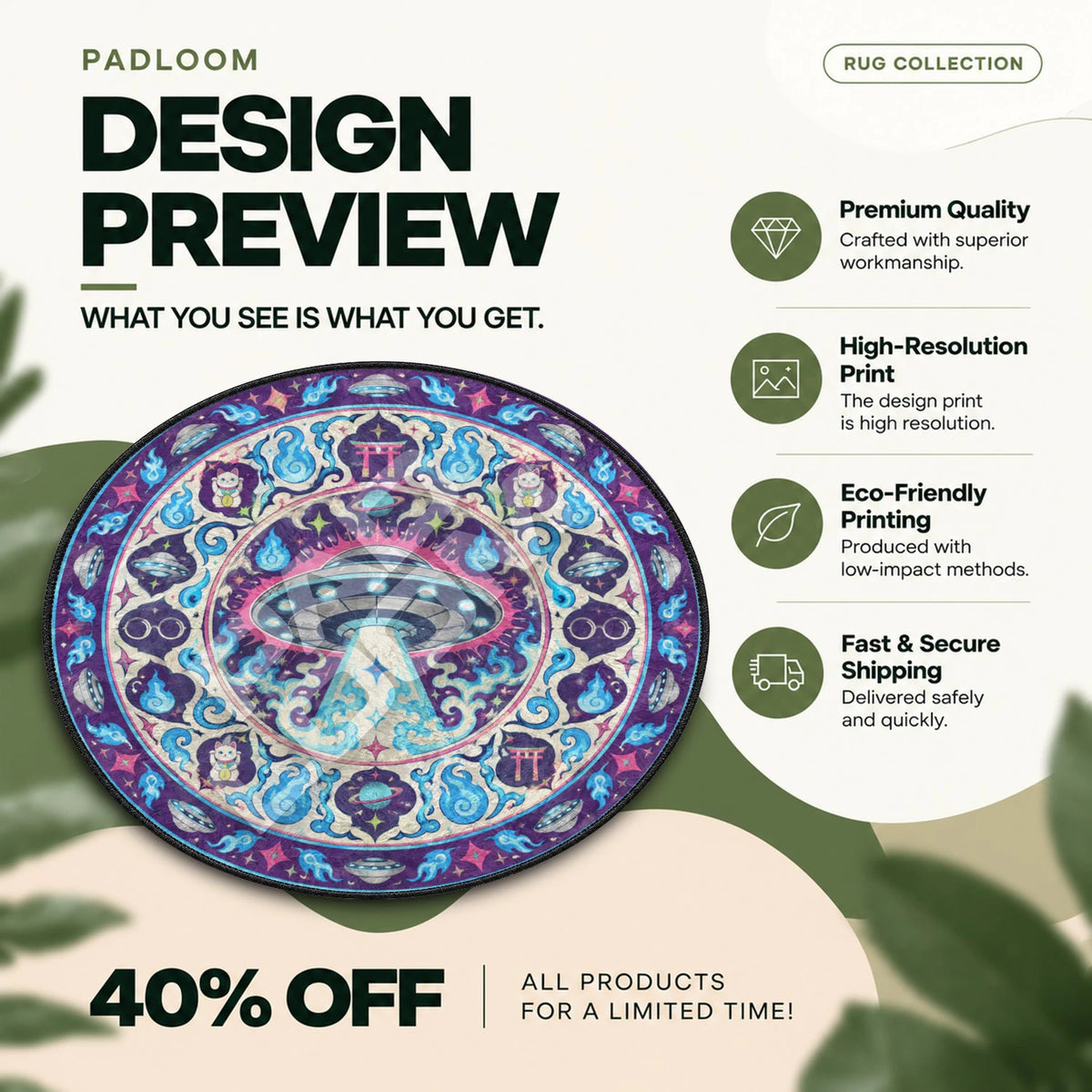 UFO Abduction Dandadan round rug full design preview