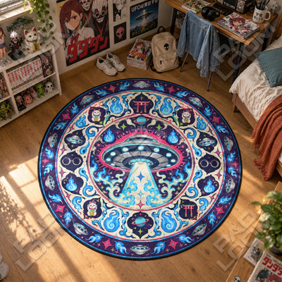 UFO Abduction Round Rug - Dandadan Chair Mat