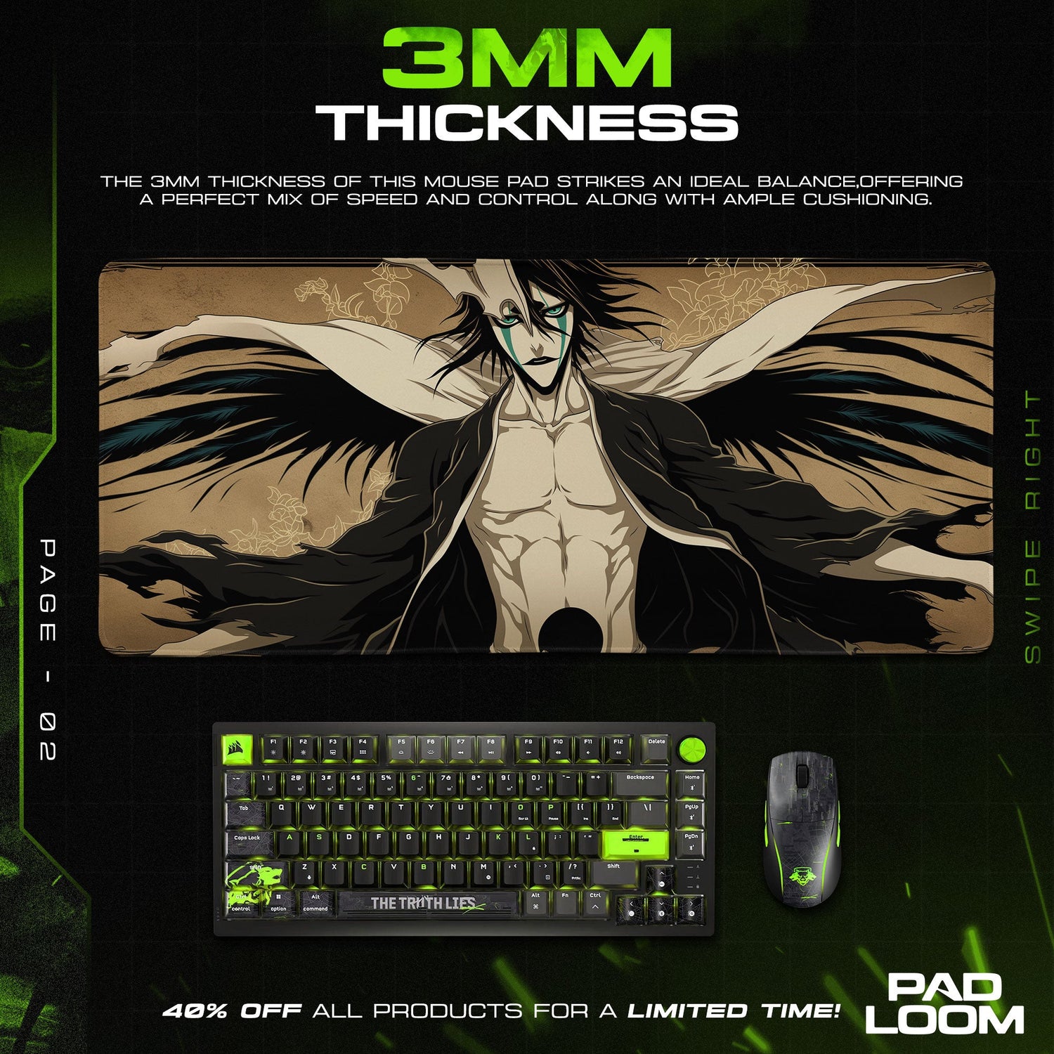 Ulquiorra Resurrection Mouse Pad, Bleach Anime Gaming Desk Mat Padloom