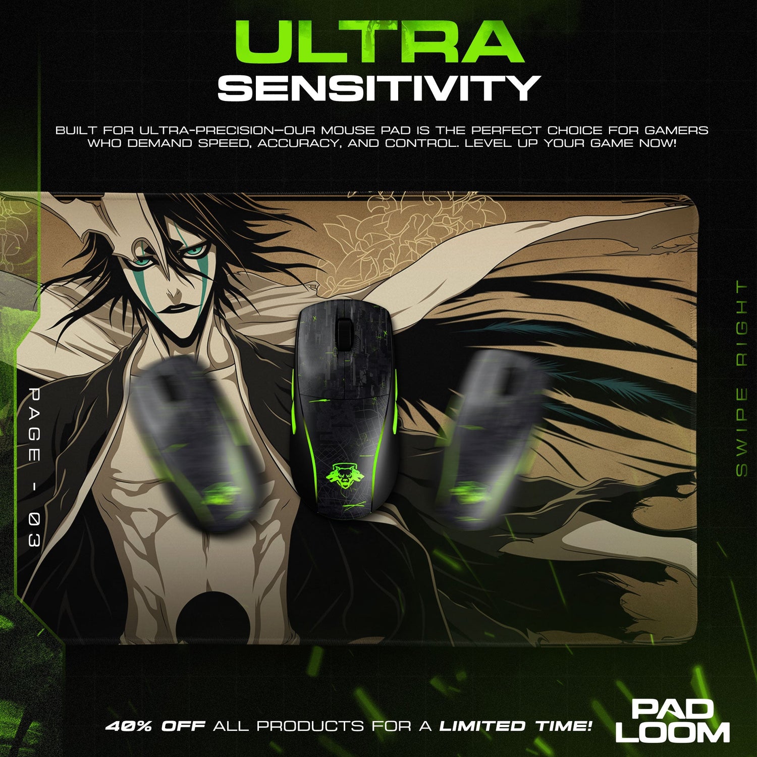 Ulquiorra Resurrection Mouse Pad, Bleach Anime Gaming Desk Mat Padloom