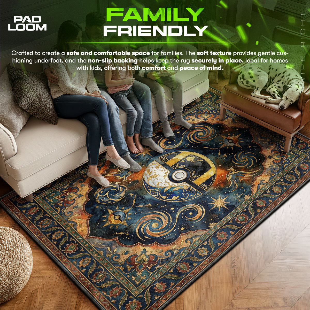Celestial area rug showing full home decor artwork