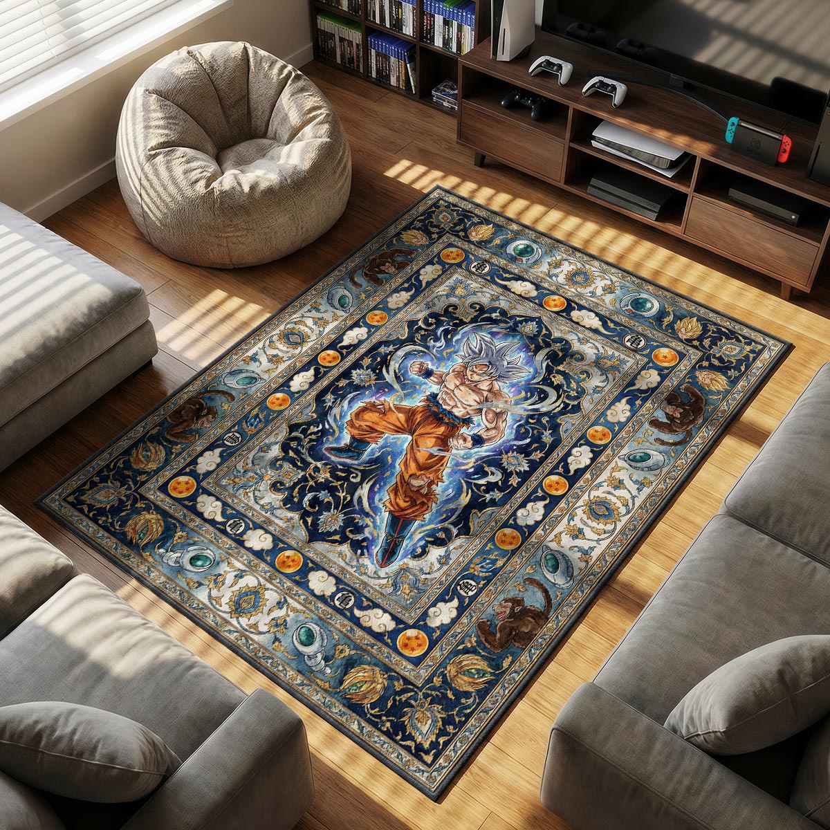 Ultra Instinct themed area rug for home decor fans