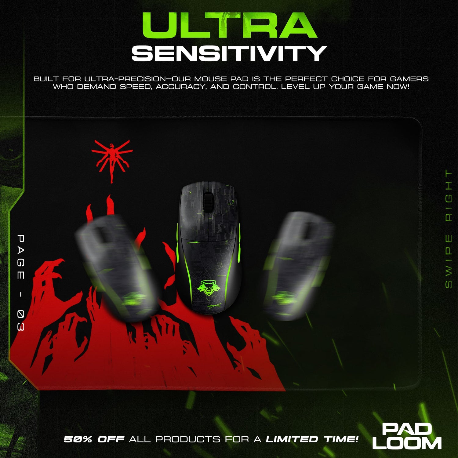 Ultrakill Mouse Pad, Red Hands Gaming Desk Mat Padloom