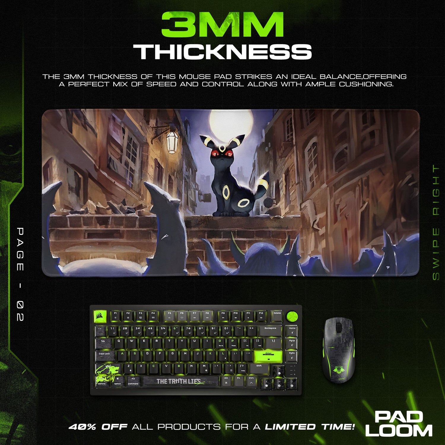 Umbreon Alley Mouse Pad, Midnight Evolution Gaming Desk Mat Padloom