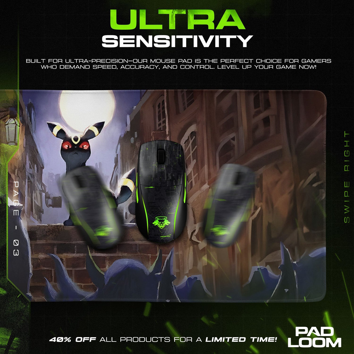 Umbreon Alley Mouse Pad, Midnight Evolution Gaming Desk Mat Padloom