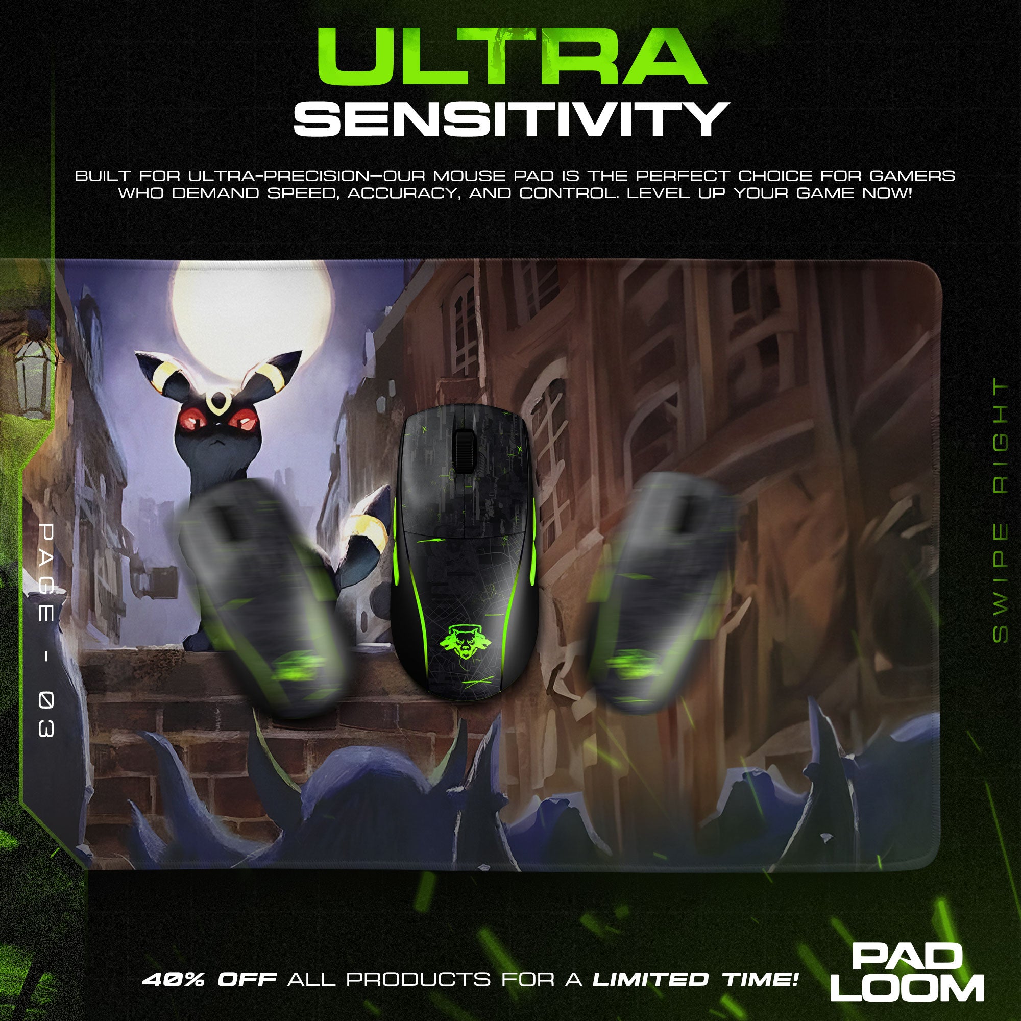 Umbreon Alley Mouse Pad, Midnight Evolution Gaming Desk Mat
