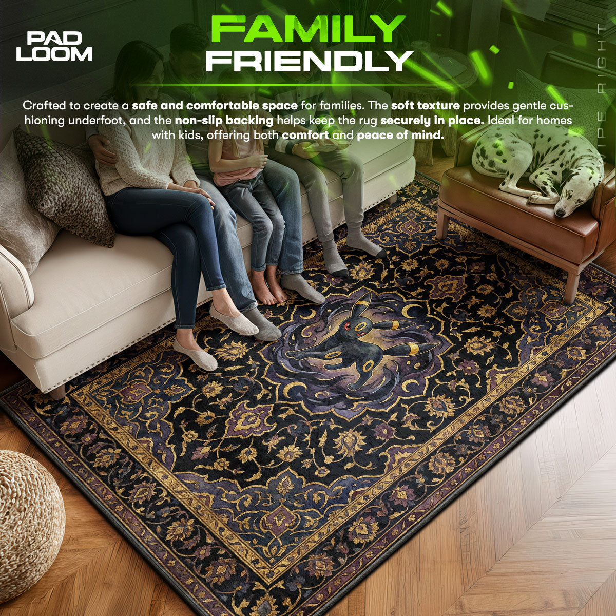 Umbreon Midnight Chair fan rug — premium quality print