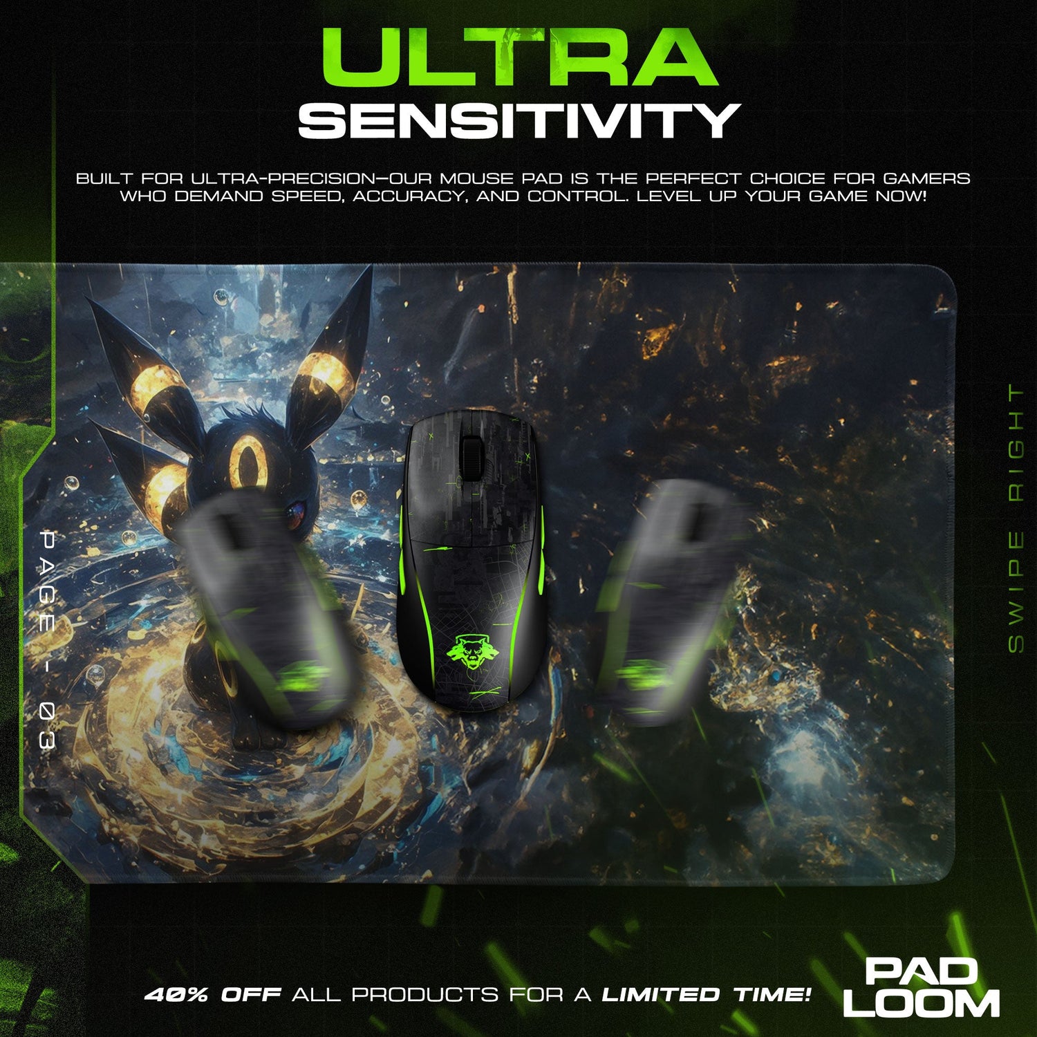 Umbreon Midnight Pool Mouse Pad, Pokémon Gaming Desk Mat Padloom