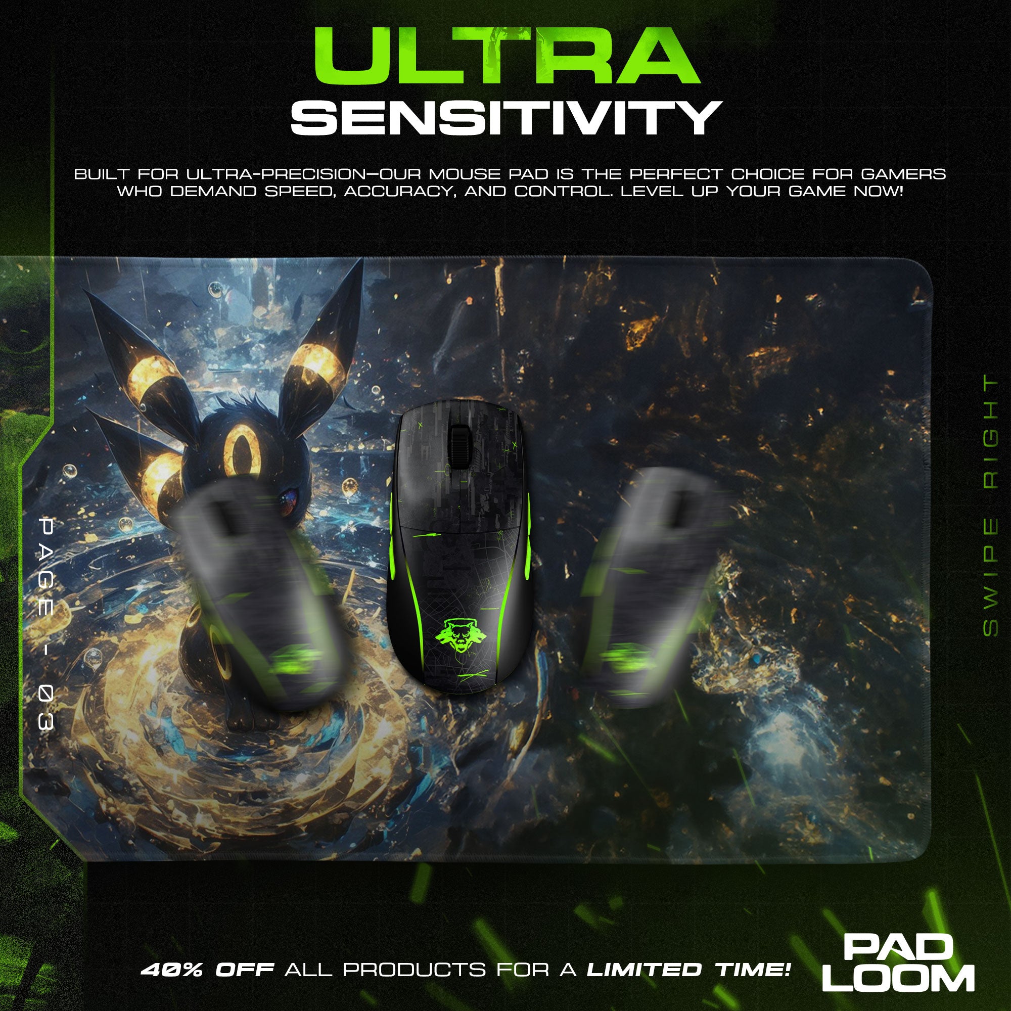 Umbreon Midnight Pool Mouse Pad, Pokémon Gaming Desk Mat