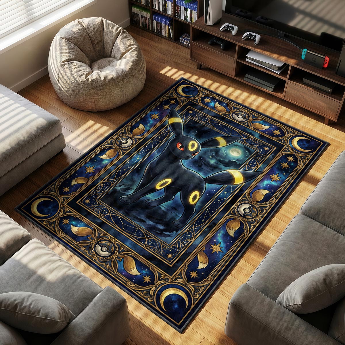 Umbreon Midnight themed area rug for Pokemon fans