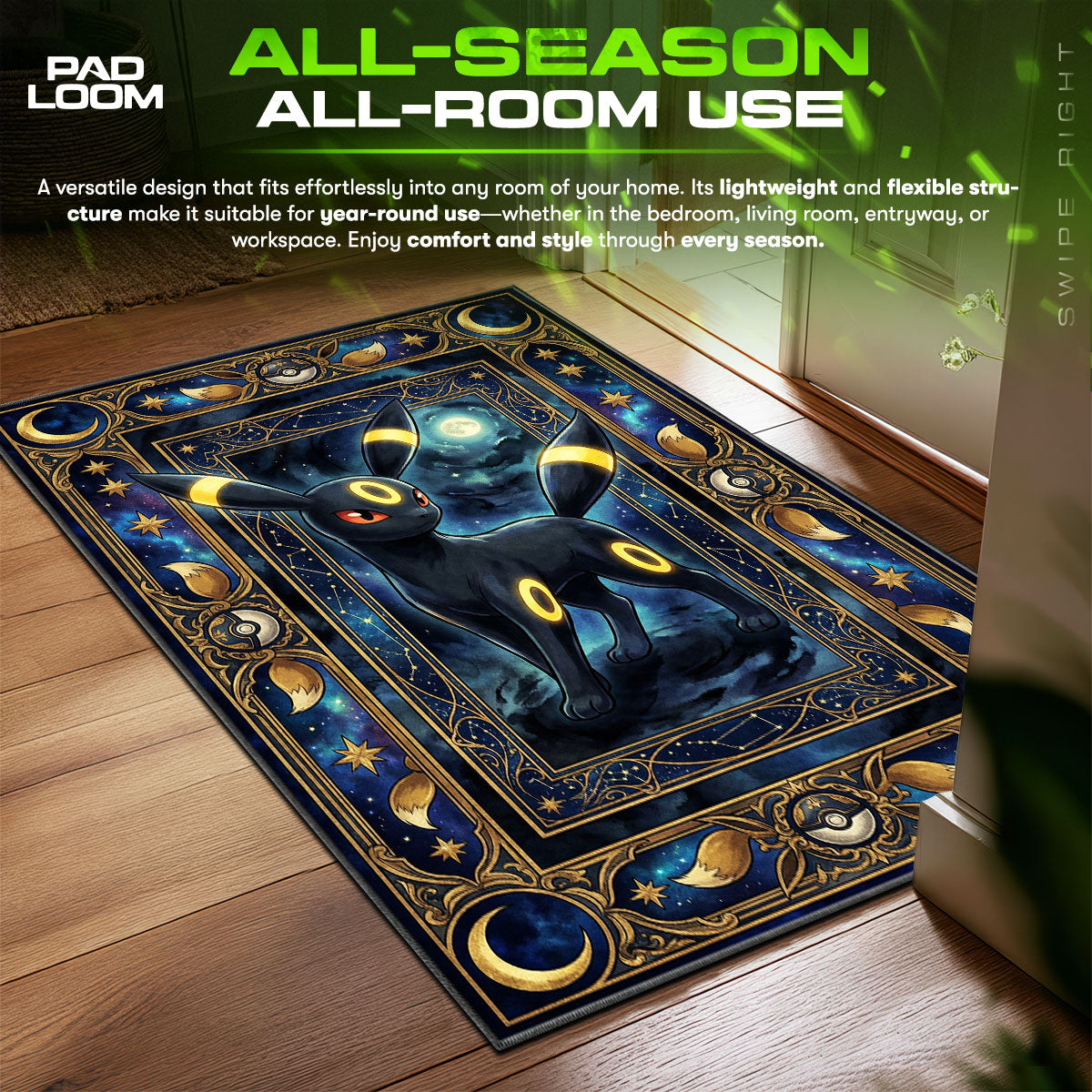 Umbreon Midnight Tarot Chair fan rug — premium quality print