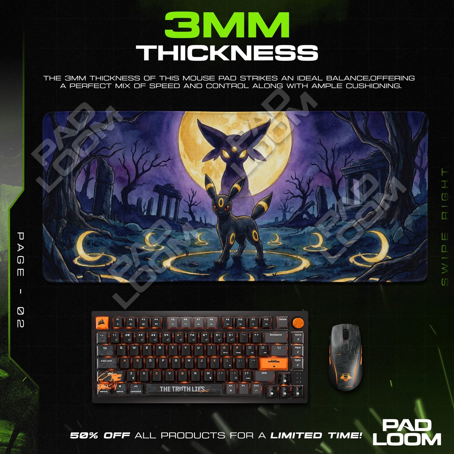 Umbreon Moonlit Ruins Mouse Pad - Pokemon Desk Mat