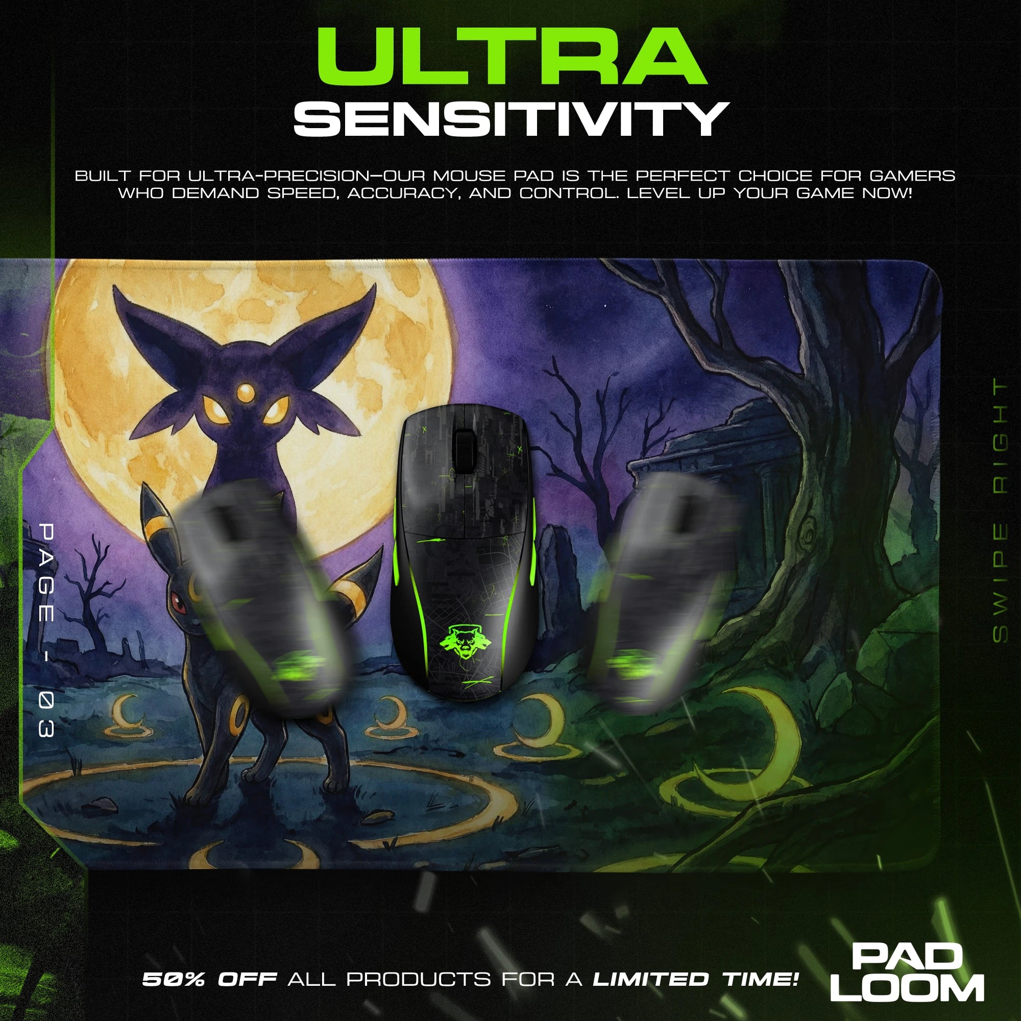 Umbreon Moonlit Ruins Mouse Pad - Pokemon Desk Mat